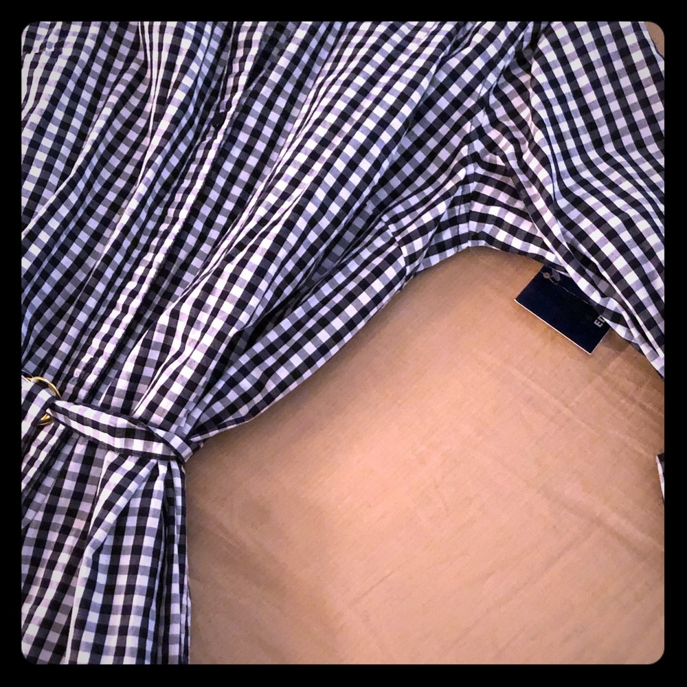 B/W check shirt dress, button down with belt